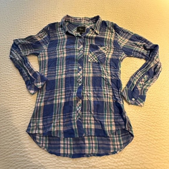 Rails Hunter Blue Plaid Cotton Button Up Shirt Size L NWT - Picture 1 of 7